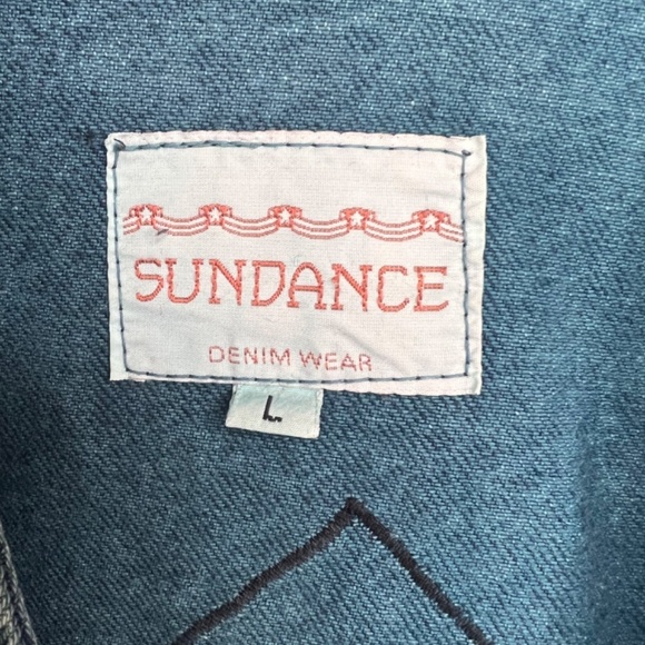 Vintage Sundance Denim Southwestern Concho Teal Aztec Print Acid Wash Coat USA L - Picture 3 of 16